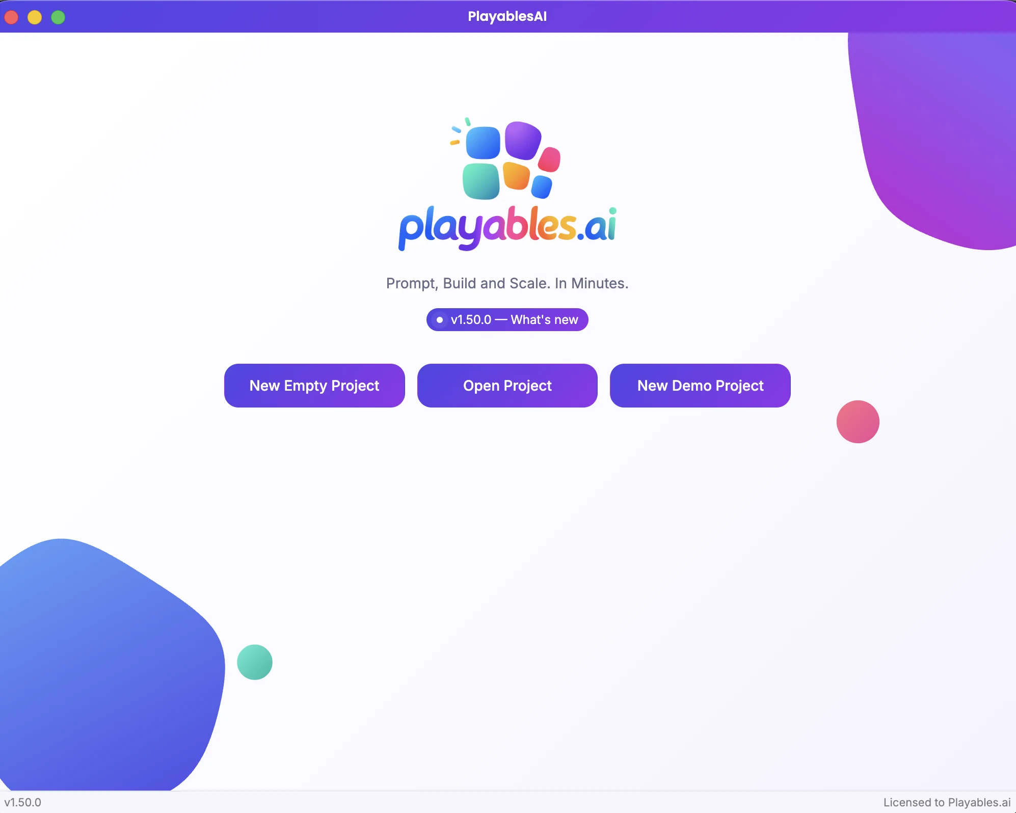 Screenshot of creating a new PlayablesAI project