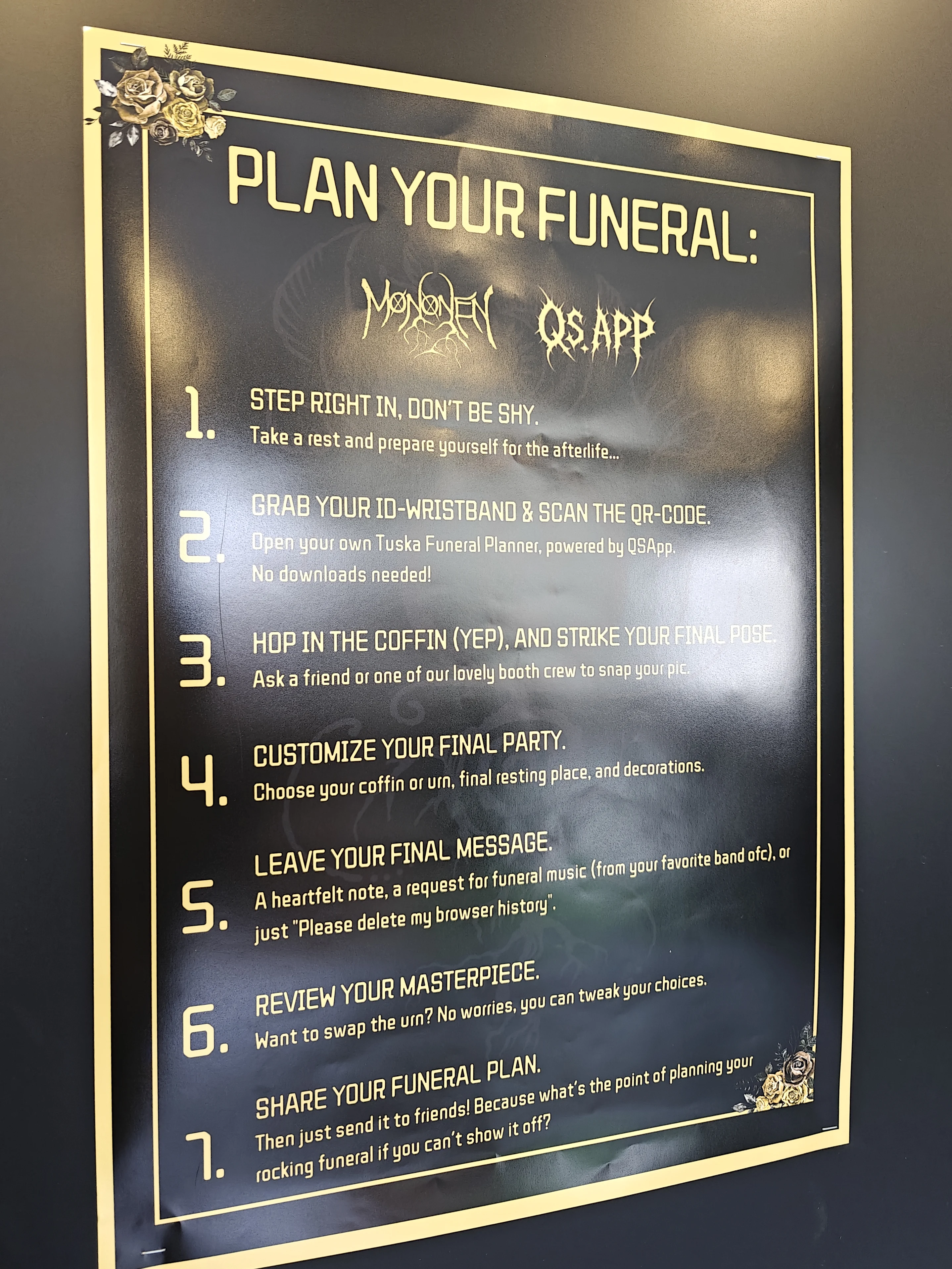 Plan Your Funeral instructional sign with seven steps